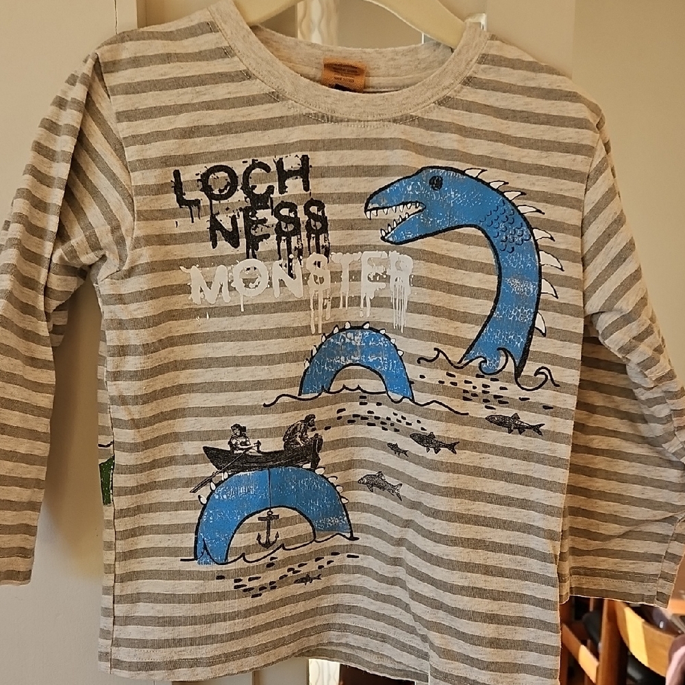 Loch Ness Monster Kids Long Sleeve Tee - Gray and Blue